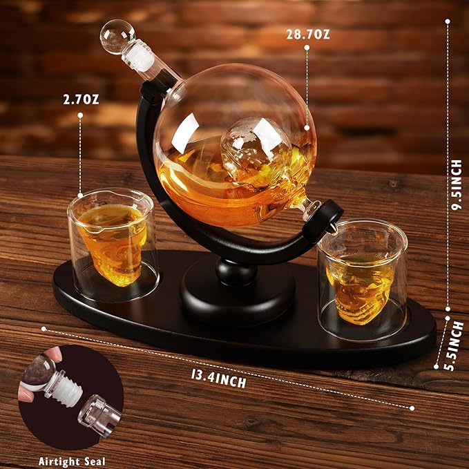 FrutPunch Whiskey Decanter Set, Decanter Set for Men with Two Cups, Suitable for Spirits, Bourbon, Cocktails, Vodka, Scotch Whiskey, 28OZ, Cup is 2.7OZ