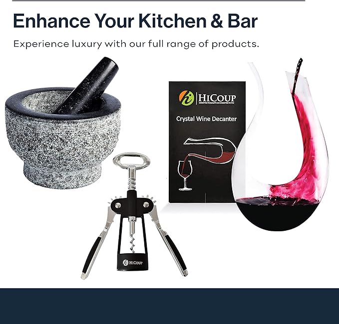 Hicoup Wine Opener - Professional Corkscrews for Wine Bottles w/Foil Cutter and Cap Remover - Manual Wine Key for Servers, Waiters, Bartenders and Home Use - Stainless Steel With Red Pear Wood Inlay