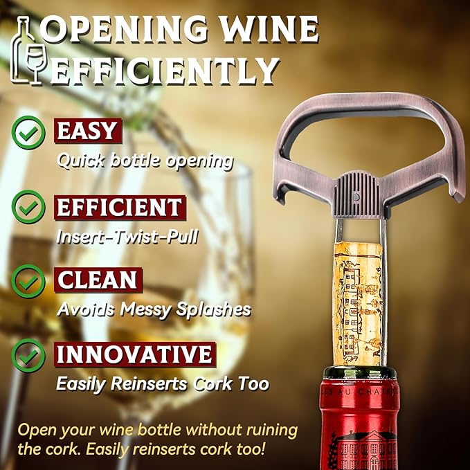 Ah So Wine Opener for Vintage Bottles, Old Wine Corkscrew with Portable Leather Case, Two Prong Cork Puller, for Wine Connoisseurs & Collectors to Uncork, Ideal Gifts for Wine Lovers (Classic Copper)