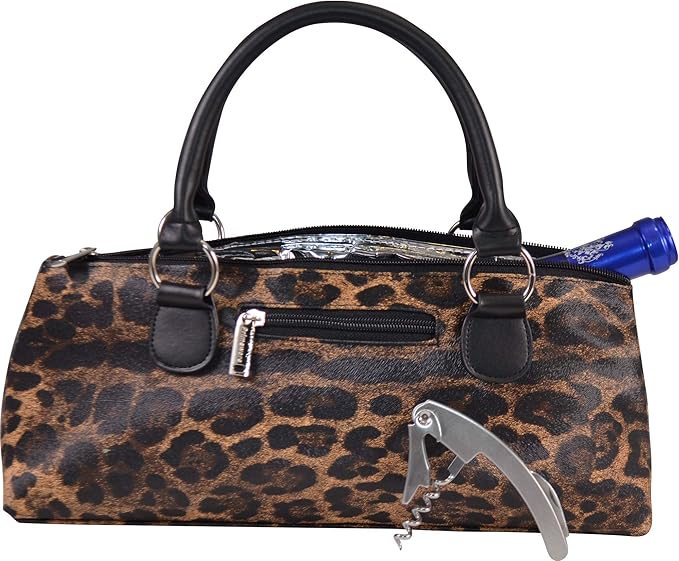 Primeware Wine Clutch Bag (Thermal Insulated) Trendy Women’s Carry Tote | Holds Red & White 750mL Bottles | Trendy Fashion | Incl. Portable Waiter-Style Corkscrew (Cougar)