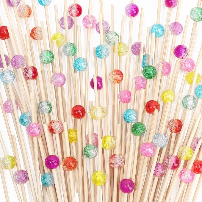 200PCS Cocktail Picks, Colored Pearl Fancy Toothpicks for Appetizers, 4.7 IN Long Decorative Bamboo Skewers, Wooden Garnish Sticks for Food Drinks Fruit Charcuterie Boards Accessories Party Supplies