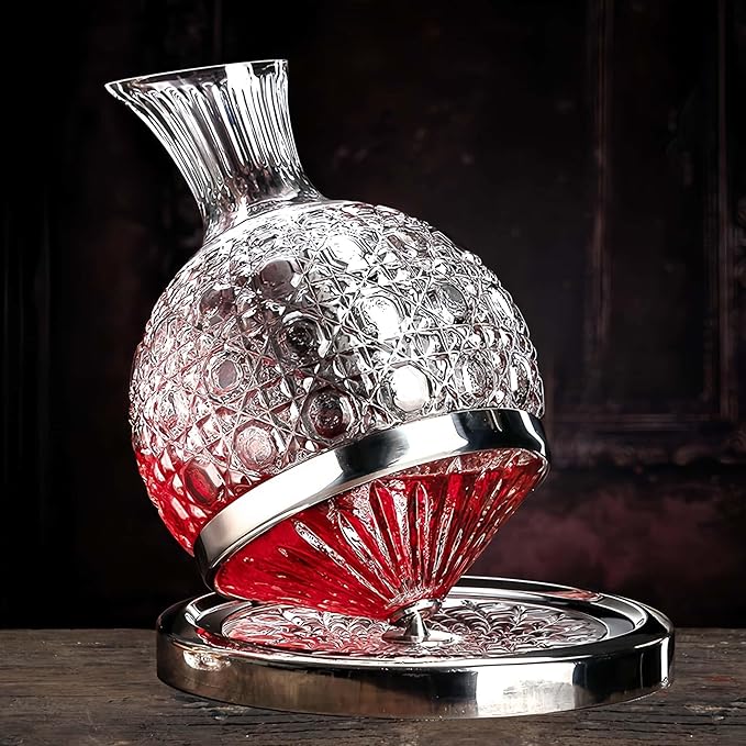 Crystal Red Wine Decanter Set - 360° Rotating Wine Aerator Carafe Soccer Design, 1.5L Hand-Blown Crystal Glass Wiskey Decanter with Gift Box, for Wine Lovers & Soccer Fans (Silver)