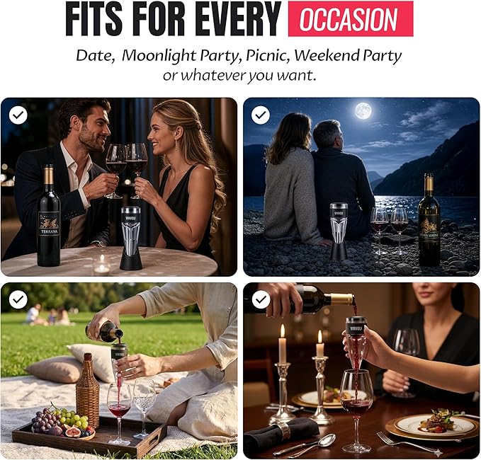 Vinvoli Wine Aerator - Deluxe 2026 Aerator Decanter with Unique Superior Three-Stage Aeration, Sediment Filter, No-Drip Stand - Quality and Convenience for Lovers and Sommeliers