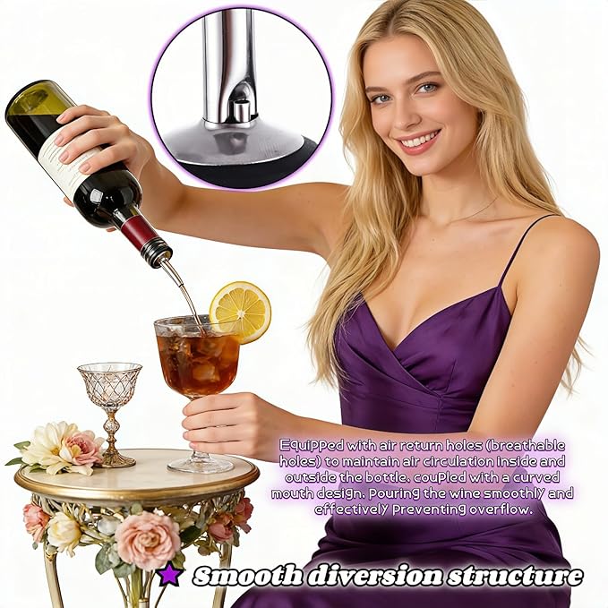4-Pack Stainless Steel Wine & Oil Bottle Pourer Set - Precision Flow Control Spout with Anti-Drip Seal & Dust Cap for Liquor, Vinegar, Olive Oil - Bar Kitchen Tool by Yayaboqu