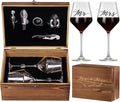 Wedding/Anniversary/Engagement/Bridal Shower and Bachelorette Gifts for Couples,Bride & Newlywed, Engraved Mr and Mrs Wine Glasses with 5-Piece Wine Accessory Kit