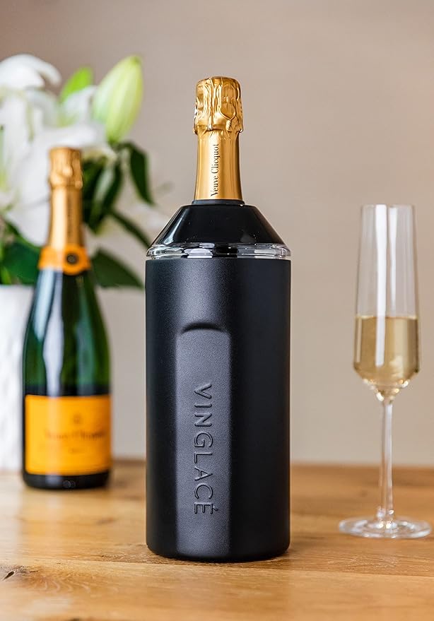 Vinglacé Wine Bottle Chiller- Portable Champagne Insulator- Stainless Steel Wine Cooler Sleeve - Keeps Wine Cold (Black)
