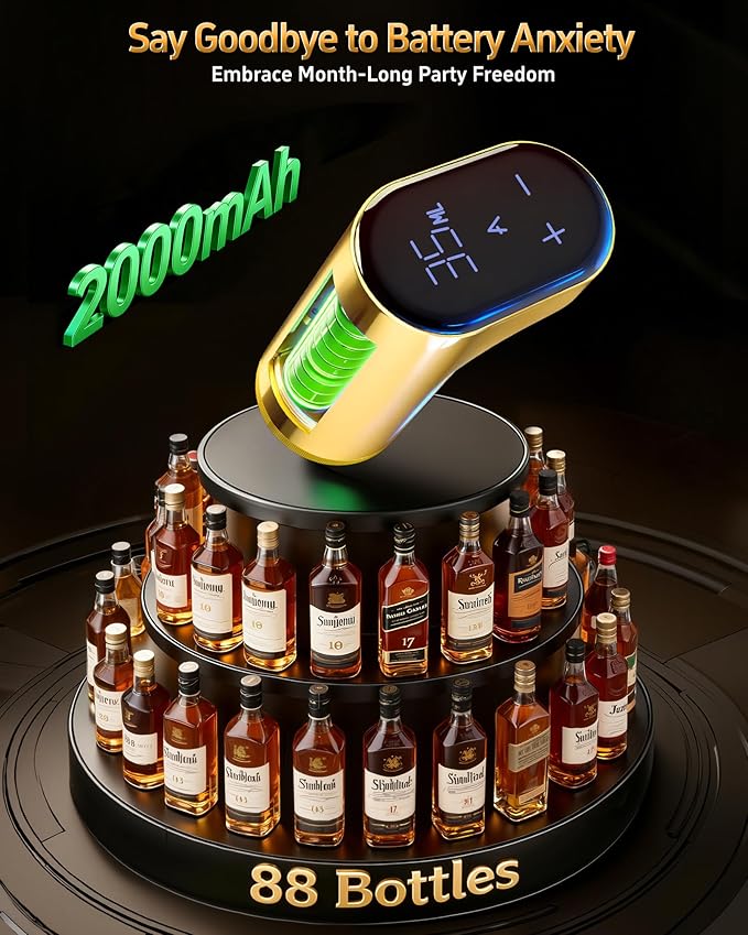 Fathers Day Gift | World Cup Viewing Party Supplies,Electric Whiskey & Cocktail Dispenser-Smart Pouring, Adjustable 1‑999ml Dosing, Rechargeable Battery, Ideal for Home Bars & Enthusiasts (Gold)
