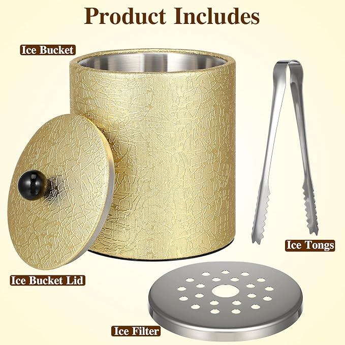 NUOBESTY Stainless Steel Ice Bucket, Sturdy Ice Cooling Bucket Portable Wine Chiller for Partyfavors, Wine Bar (golden)