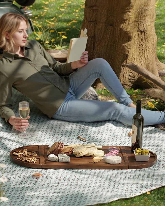 Extra Large Charcuterie Boards, 30'' x 13'' Acacia Cheese Board 3 Part Magnetic Long & Round Boards with Knive Set, Wine Opener & Cheese Marker, Unique Serving Tray for Birthday, Wedding Gift