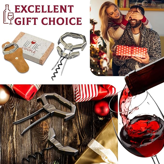 Ah So Wine Opener for Vintage Bottles, Old Wine Corkscrew with Portable Leather Case, Two Prong Cork Puller, for Wine Connoisseurs & Collectors to Uncork, Ideal Gifts for Wine Lovers (Mecha Bronze)