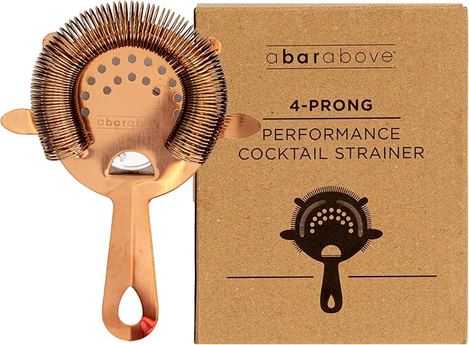 A Bar Above Cocktail Strainer, 4-Prong Bar Strainer with High Density Spring for Smooth Pouring, Fits Boston Shaker Tins and Mixing Glasses, Bar Essentials for Home Bartenders and Pros, Antique Copper