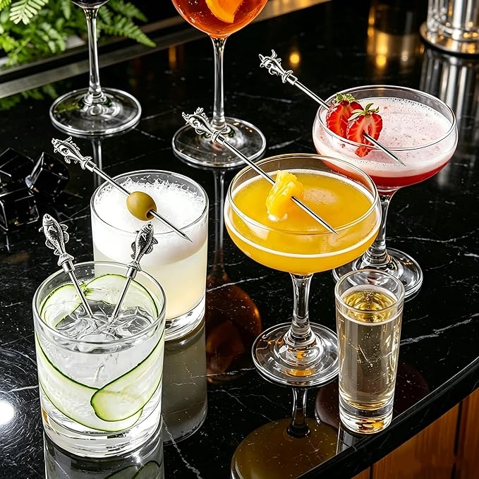 Homestia Fish Cocktail Picks, 6PCS Stainless Steel Vintage Fish Martini Picks 4.6 Inch, Reusable Metal Drink Skewers for Cocktails, Olives, Appetizers, Nautical Bar Accessories