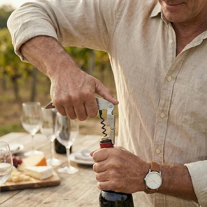 2-piece server corkscrew - a professional wine opener designed specifically for servers and bartenders, featuring a heavy-duty double-hinge design | made of durable stainless steel (brass)