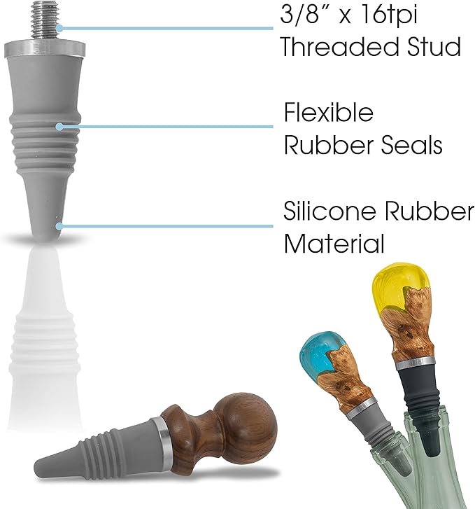 Savannah Classic Style Bottle Stopper Kit | 3 Classic Chrome 1 Black Silicone and 1 Grey Silicone Stopper 19/64 inch Drill Bit 1 inch 8 tpi Chuck and Ratcheting Handle with 3/8 inch Tap (Deluxe Kit)