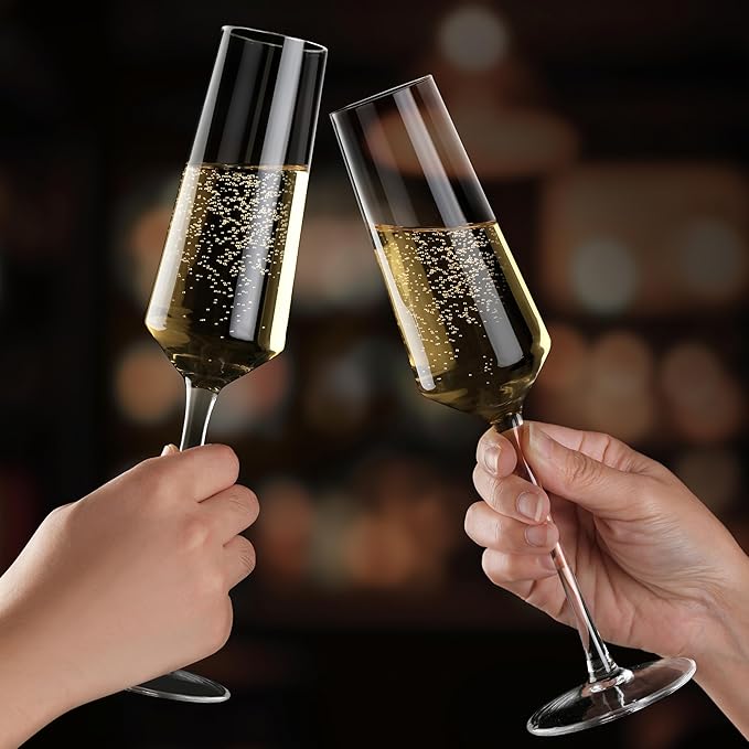 Crystal Champagne Flutes Glass Set of 2, Hand Blown Champagne Glasses 7OZ with Long Stem, Premium Elegant Flutes for Prosecco, Sparkling Wine, Mimosas, Wedding, Christmas