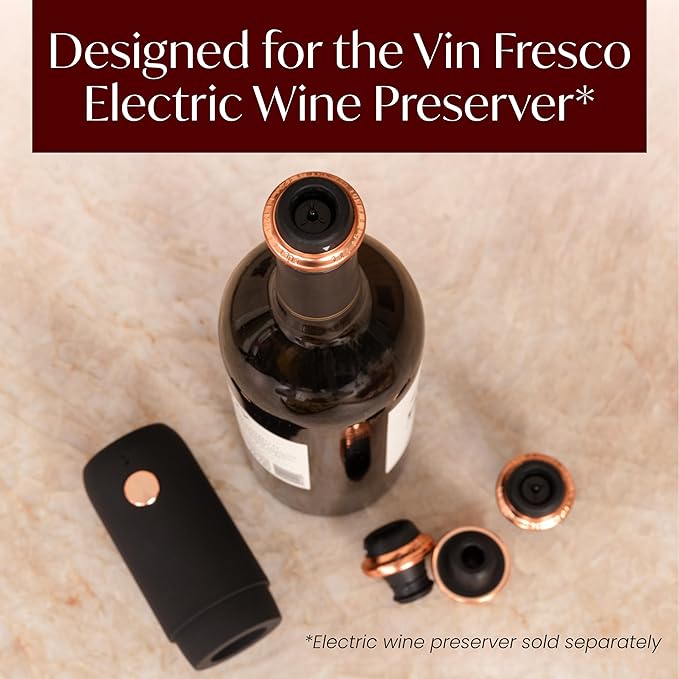 Electric Wine Preserver - Rechargeable Vacuum Saver With Airtight Seal - Automatic Air Remover Pump for 10 Days of Flavor & Freshness - Preservation System (Black & Rose Gold (stoppers only))