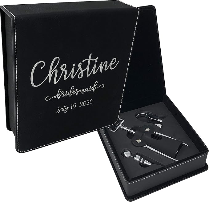 Personalized Leatherette 3 Piece Wine Tool Set (Black w/Silver)