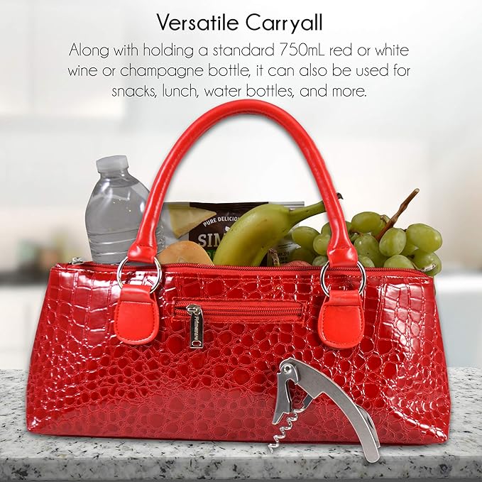 Primeware Wine Clutch Bag (Thermal Insulated) Trendy Women’s Carry Tote | Holds Red & White 750mL Bottles | Trendy Fashion | Incl. Portable Waiter-Style Corkscrew