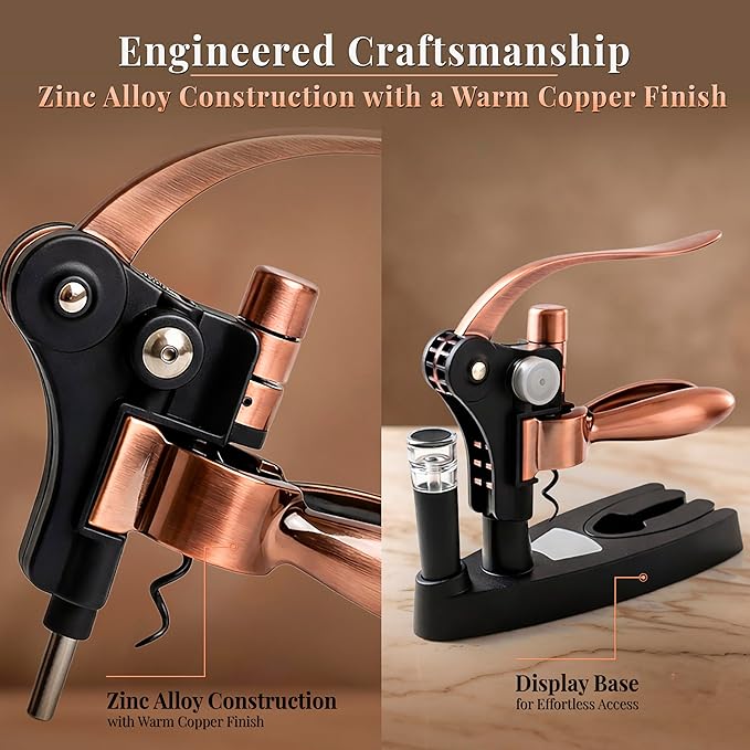 Complete Corkscrew Wine Opener Set With 7 Essential Accessories – Luxury Corkscrew Wine Opener Set for Effortless Uncorking & Wine Preservation – The most Elegant Wine Opener Gift Set (Luxe Bronze)