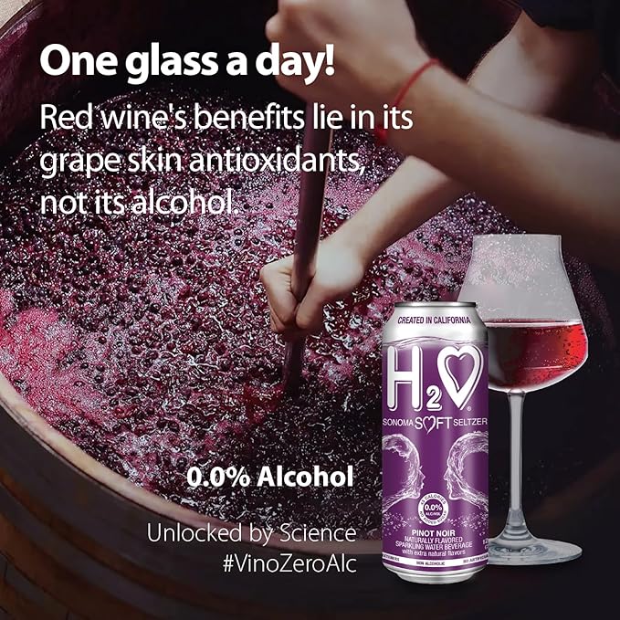 H2o Pinot Noir – Bold & Smooth | Non-Alcoholic Wine-Infused Beverage from California | 0.0% Alcohol | Red Wine Alternative | No Added Sugar, Low Calorie | 6 x 12 fl oz Cans