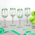 SiliFine 4pcs Green Wine Glasses, 14-17 oz St. Patrick's Day Drinking Cup, Hand Painted Lucky Shamrock Glasses for Party Supplies & Decorations