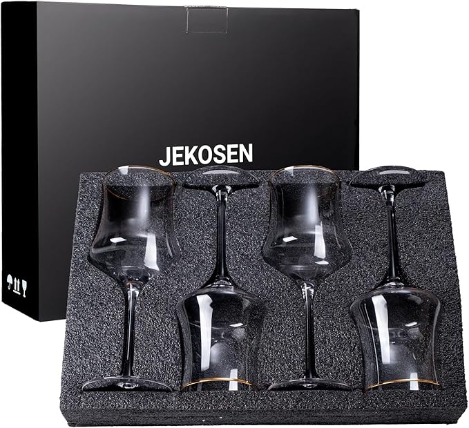 New Crystal Wine Glasses with Gold Rim 17 Ounce Set of 4 Long Stem Clear Wine Glasses Premium Crystal Gift for Christmas, Birthday, Anniversary or Any Special Occasion