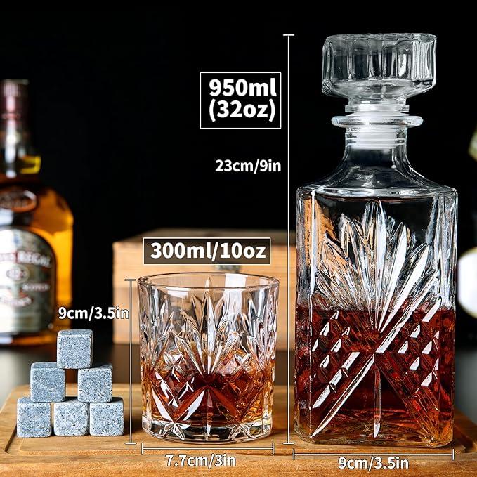Whiskey Decanter Set for Men with 6 Whiskey Glasses, Clear Decanter Whisky Set Premium Whiskey Decanter Glass Liquor Decanter Set for Whiskey, Bourbon