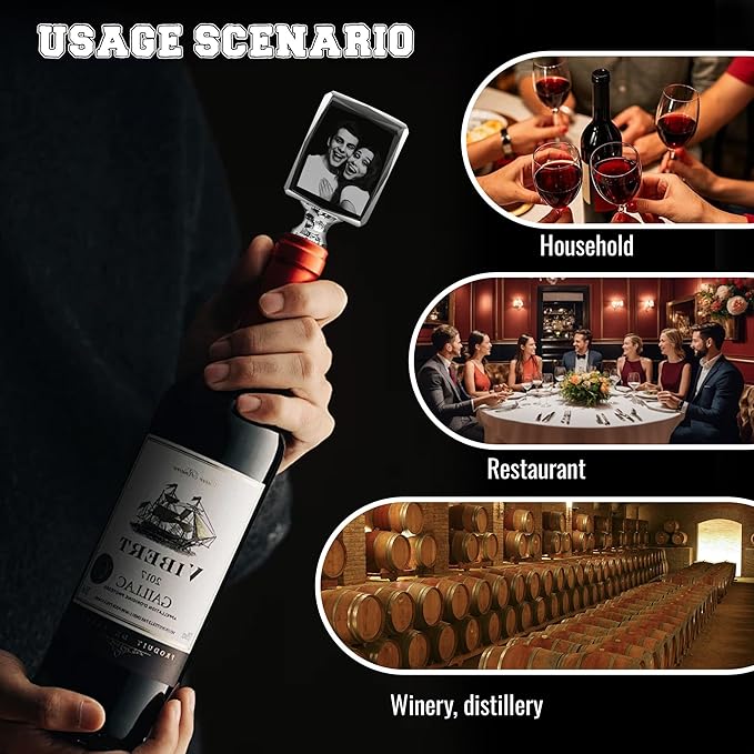 3D Personalized Crystal Wine Stopper, 3D Crystal Picture Engraved, Custom with Your Own Personal Logo, Text and Image, Gift for Father Dad, Anniversary Birthday Wedding Family Gifts (Rectangular)