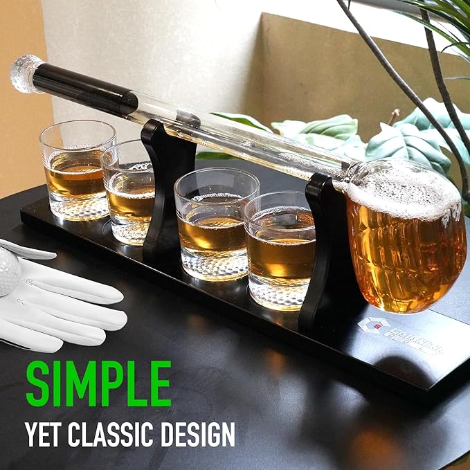 GAIARENA Golf Whiskey Wine Decanter Set with 4 Glasses, Golf Themed Accessories Gift Ideas for Men, Liquor Dispenser for Bourbon Scotch Vodka Tequila