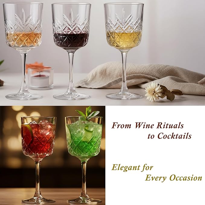 Vintage Coupe Glasses Set of 4 – 11oz Cocktail & Champagne Glasses, Elegant Crystal Design Stemmed Bar Glassware for Espresso Martini, Cosmopolitan, Sparkling Wine, Red&White Wine, Dishwasher Safe