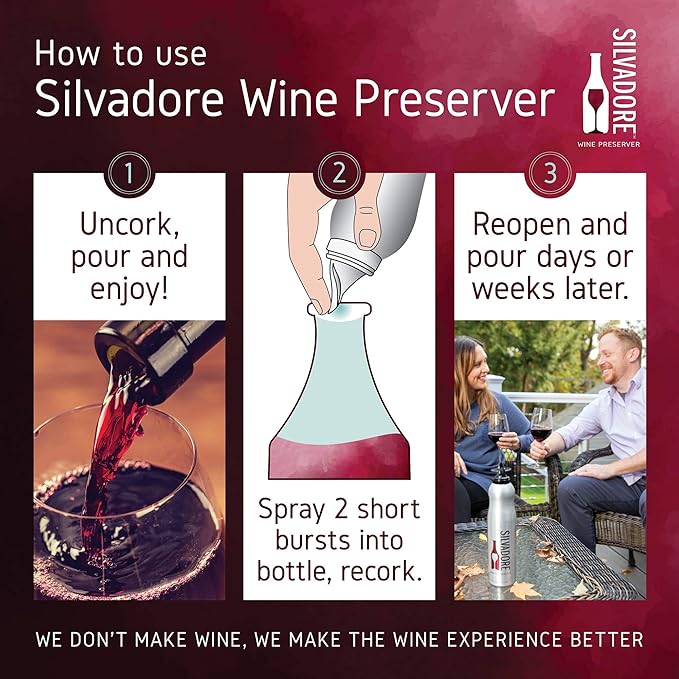 Silvadore Argon Wine Preserver | 100% Argon Wine Saver Spray | Silver Aluminum Shaped Can (12 Cans Case)