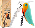 Wine Opener Waiter Corkscrew - Professional Wine Key for Servers & Bartenders with Foil Cutter - Manual Bottle Opener, Double Hinged Bird Shape 3-in-1 (Turquoise blue)