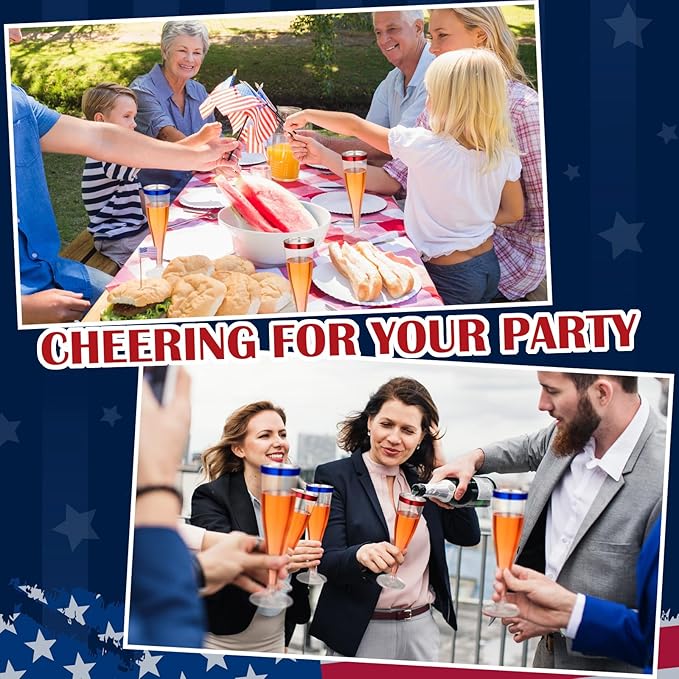 Jingmore 36 Pcs Plastic Champagne Flutes 4.5 oz Clear Disposable Wine Glasses Cocktail Cup Champagne Glass for Wedding Graduation Summer Party Favor Mimosa Bar Supplies (Blue,Red)