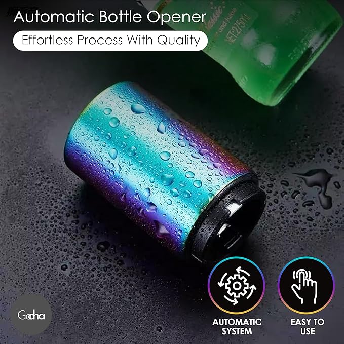 GOCHA | Magnetic Beer Bottle Opener with Automatic Cap Catcher – Stainless Steel Push-Down Gadget, One-Hand Bar Tool for Beer & Soda Bottles (Rainbow)