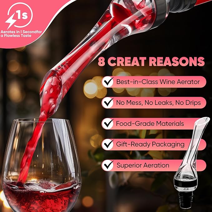 D&Slifei Wine Aerator Pourer - Premium Red Wine Decanter Spout, Instantly Enhances Wine Flavors with Smoother Finish, No Drip Wine Accessory, Ideal Gift for Wine Lovers