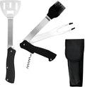 Iconikal 4-in-1 Folding Collapsible Swiss Camping Grilling Tool, Turner, Brush, Fork, Corkscrew