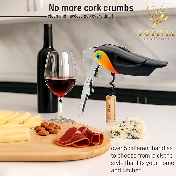 Wine Opener Waiter Corkscrew - Professional Wine Key for Servers & Bartenders with Foil Cutter - Manual Bottle Opener, Double Hinged Bird Shape 3-in-1 (Green)