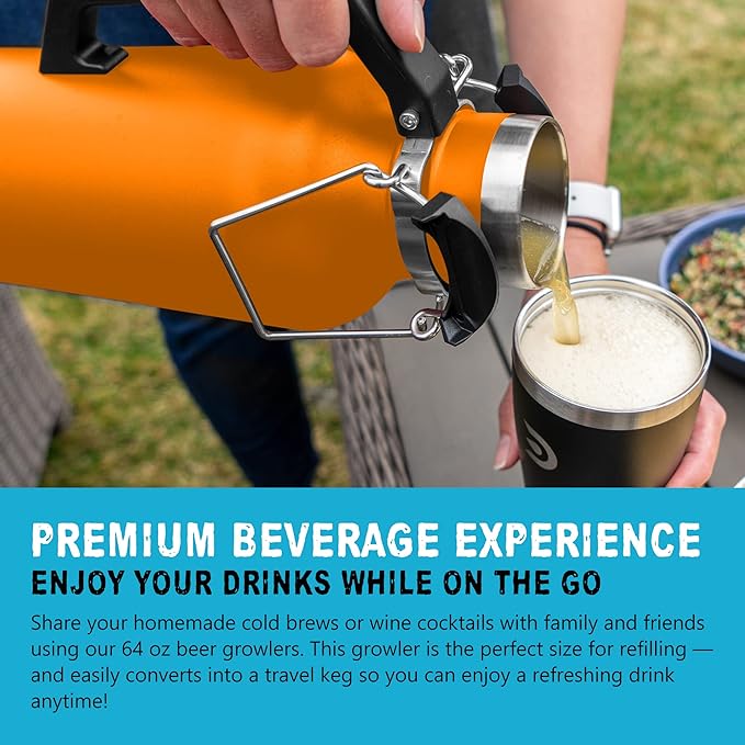 DrinkTanks Craft Growler – 64 oz Vacuum Insulated Stainless Steel Beer Growler with Handle, Leakproof Thermal Beverage Tumbler for Beer, Wine, Coffee, Soda, Kombucha – Reusable & BPA-Free – Moab