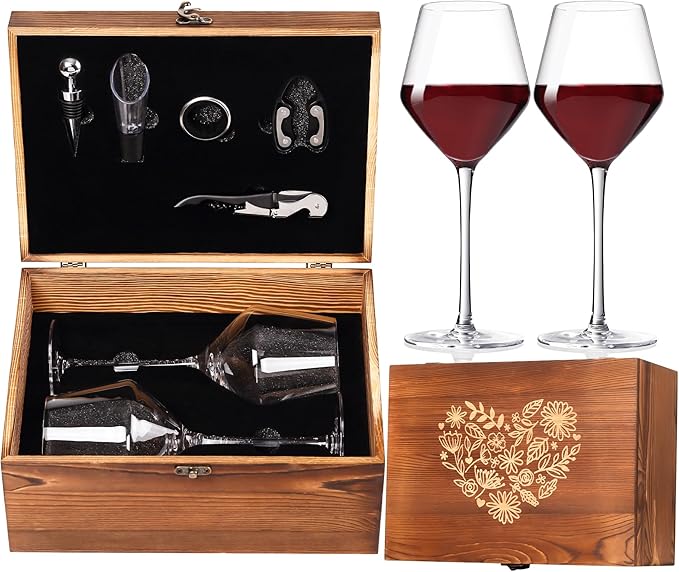 2026 Mr & Mrs Wine Glasses Gift Set with Memory Box,Wine Bag, Greeting Card – Engagement, Wedding & Newlywed Gifts for Couples, Just Engaged Gifts for Women