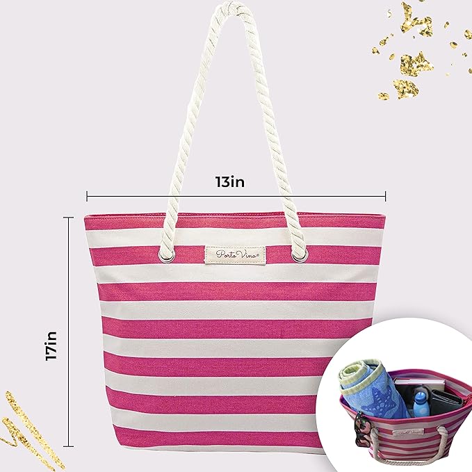 PortoVino Insulated Wine Purse Tote Bag | Canvas Drink Pouches | Hidden Spout, Wine Dispenser Flask | Beach Bag Holds 50 oz Beverage for Travel | Concerts | Drink Lovers - Pink/White