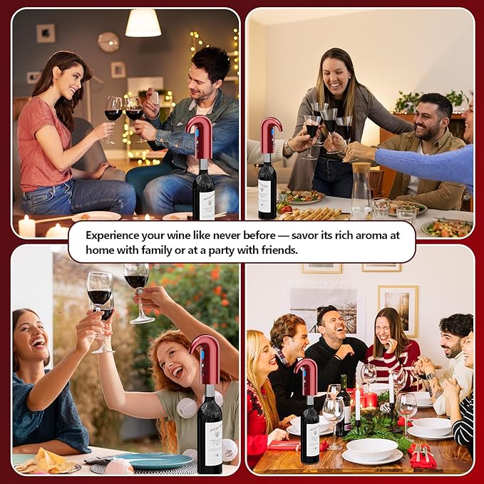 Fathers Day Gift Electric Wine Aerator & Dispenser – 1-Touch Instant Aeration, Precision Pouring & Temp Display – USB Rechargeable Gift Edition for Parties, Holidays & Wine Lovers (Red)