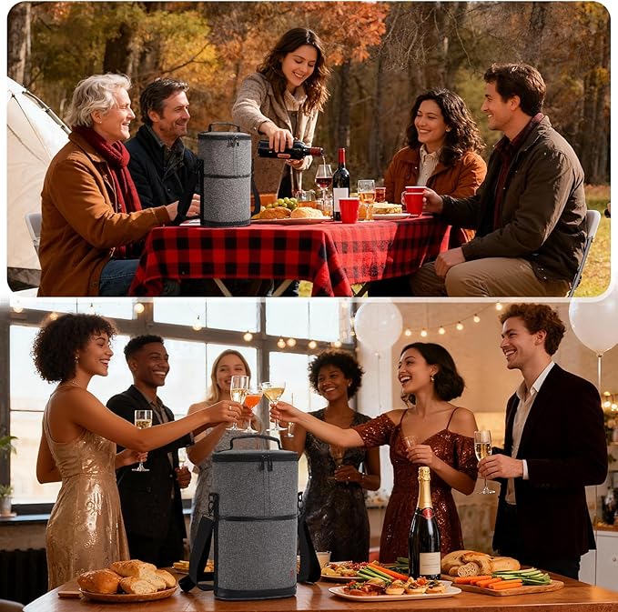 ALLCAMP 2 Bottle Wine Tote Carrier - Insulated Portable Padded Canvas Wine Bag for Travel, BYOB Restaurant, Wine Tasting, Party, Great Christmas Day Gift for Wine Lover，Gray