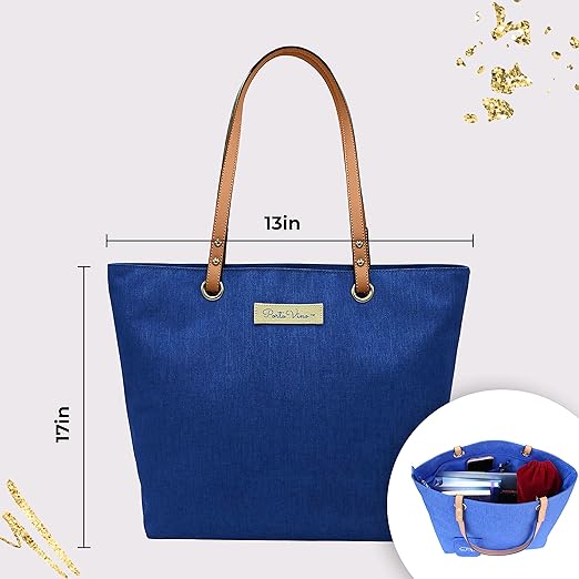 PortoVino City Tote Bag - Canvas Wine Purse with Hidden Spout and Dispenser Flask for Wine Lovers that Holds and Pours 2 bottles of Wine! For Traveling, Concerts, Bachelorette Party - Royal Blue
