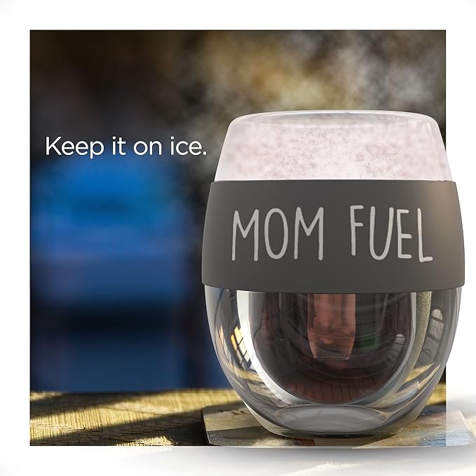 Stemless Freezer Wine Glass "MOM FUEL" Liquid-Freeze Gel Insulated Chiller Cup - Unique Gift for Mom/Mothers Day/Birthday/Christmas (8.5oz)
