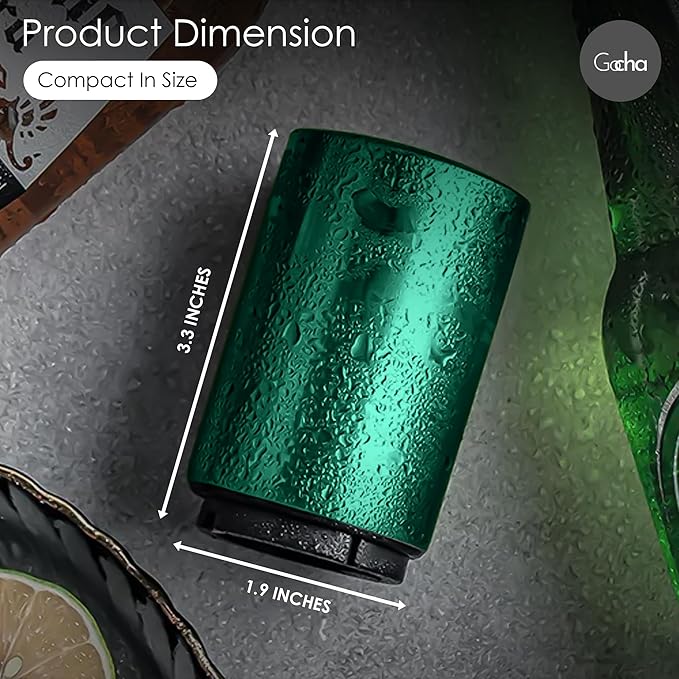 GOCHA | Magnetic Beer Bottle Opener with Automatic Cap Catcher – Stainless Steel Push-Down Gadget, One-Hand Bar Tool for Beer & Soda Bottles (Green)