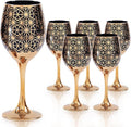 Gold Rim Wine Glasses - 12oz Black and Gold Long Stem Set for Fall, Thanksgiving, Christmas, Housewarming or Birthday Gift (Black, Set of 6)