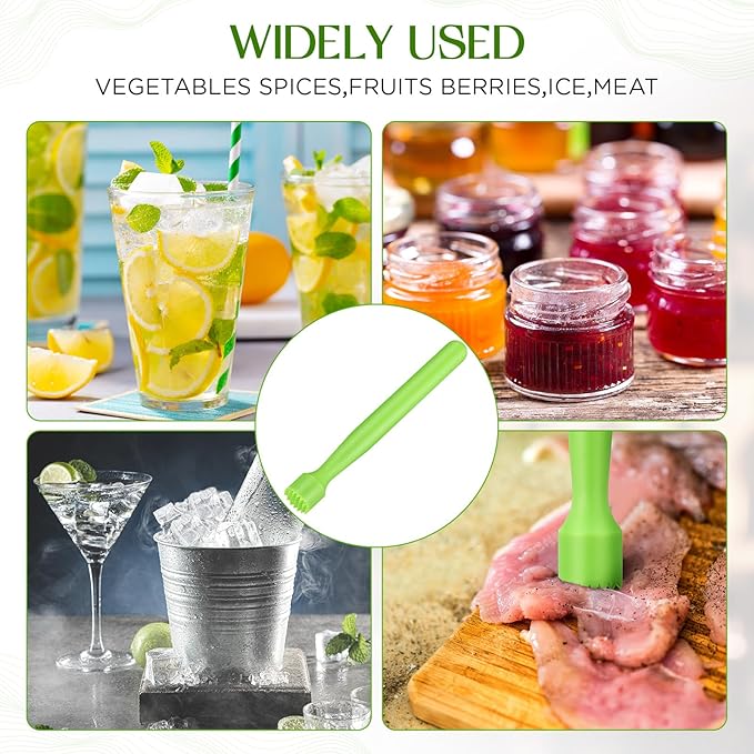 Baderke 8 Pcs Muddler for Cocktails Plastic Bar Muddler Bulk 8 Inch Bar Accessories Tools Set for Home Ice Crusher Bartender Accessories Mojito Fruit Drink (Classic,Lime Green)