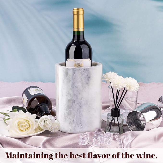 Marble Wine Bottle Chiller Bucket, Marble Wine and Champagne Cooler Chiller, Keep Wine and Beverages Cold, Ideal Gift for Wine Lovers, Holds Any 750ml Bottle