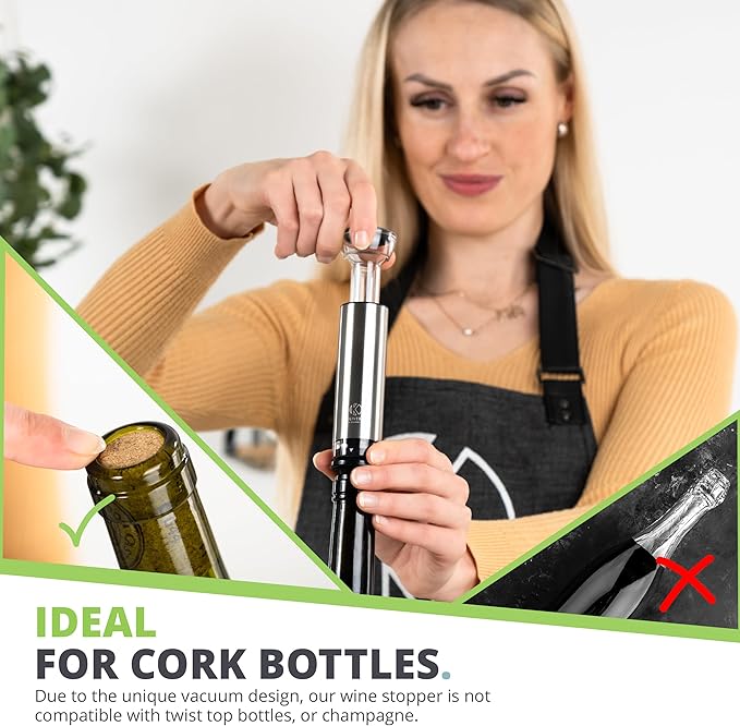 Oliver's Kitchen ® Premium Wine Saver - Vacuum Pump with 4X Wine Stoppers - Wine Stopper Keeps Wine Fresher for Longer - Wine Preserver Perfect for Cork Bottles - Perfect Wine Accessories Gift