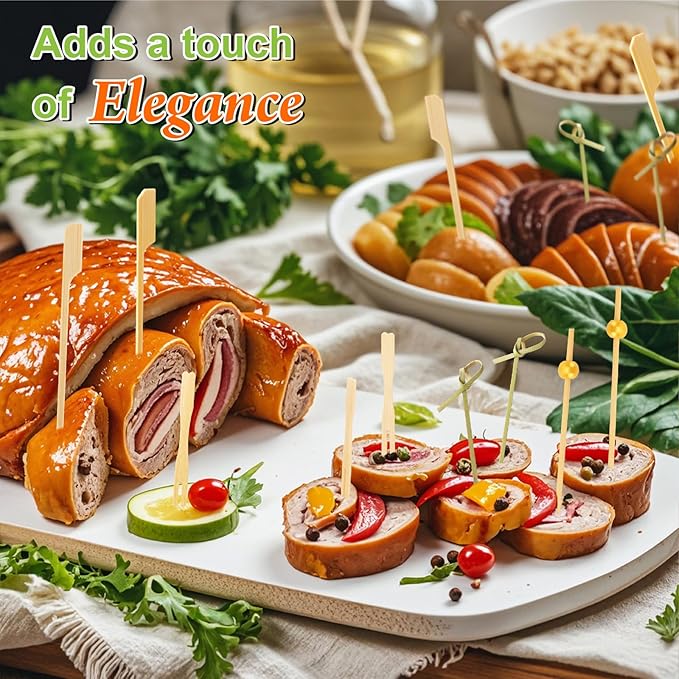 1000PCS Cocktail Picks Kit, 4 Styles Fancy Toothpicks for Appetizers, 3 Sizes Long Bamboo Skewers, Decorative Wooden Cocktail Sticks for Party Supplies Food Drink Fruit Charcuterie Boards Accessories